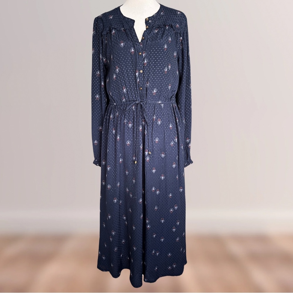 Beautiful Fat Face Navy Blue Floral Tie-Waist Midi Dress